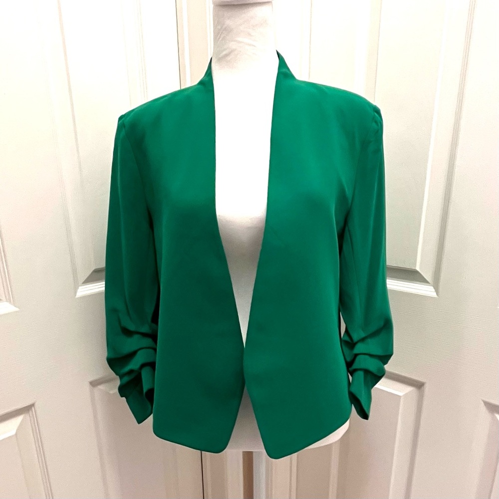 Rachel Zoe Open Front Blazer Ruched 3/4 Sleeve Green Size M